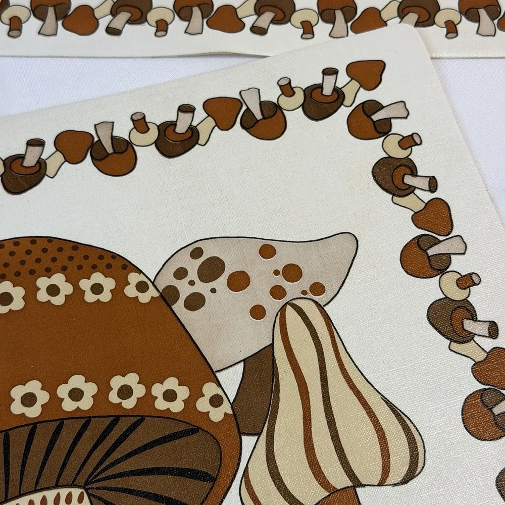Vintage MOD Brown Mushroom Butterfly Vinyl Foam Placemat 70s Retro Lot of 4 MCM